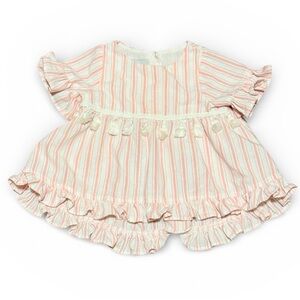 Pippa & Julie Pink and White Short Sleeve Striped Baby Dress Size 18 Month